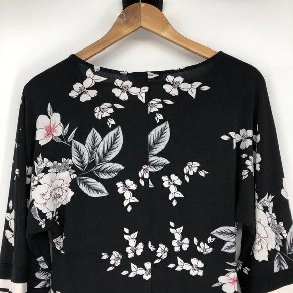 Rickis Black floral Kimono style half sleeve side knot boatneck  blouse XS - Picture 9 of 16